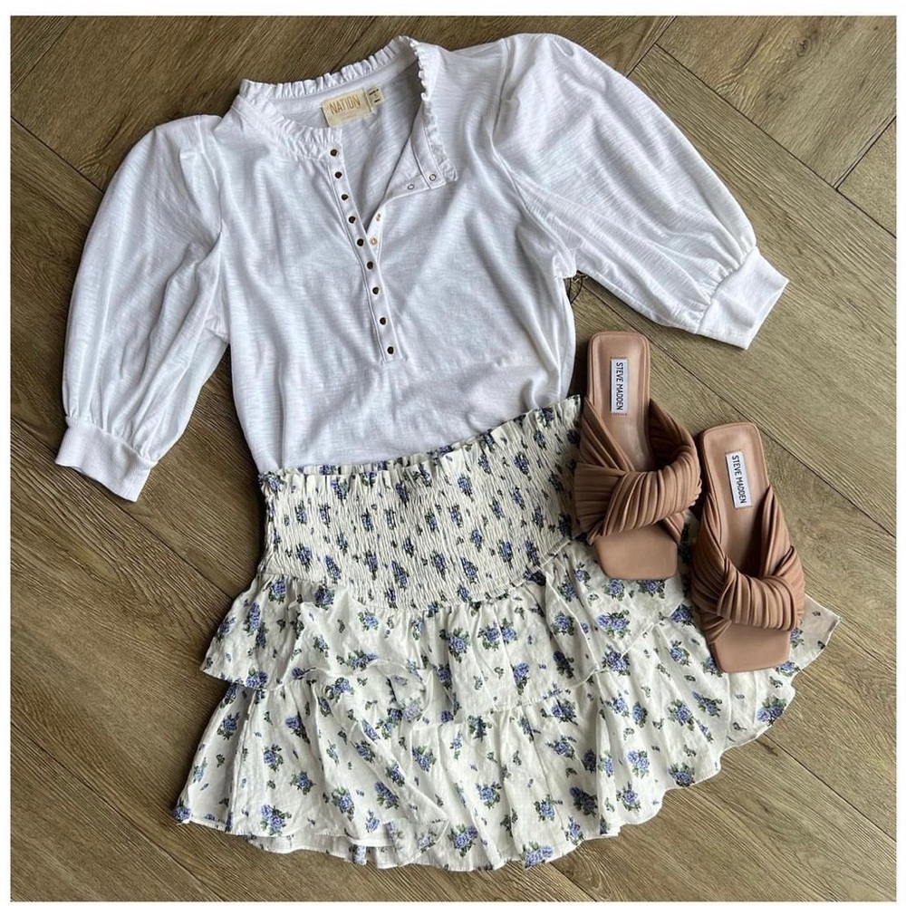 Ruffled tiered floral smocked waist skirt with built in shorts